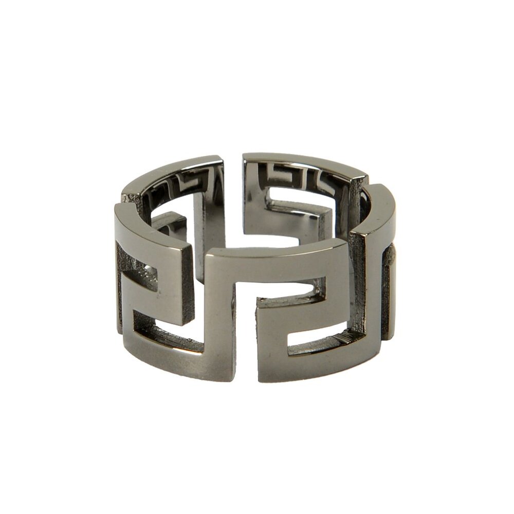 Versace Metal Gun Color Metal Greca Stripe Ring Sz 19